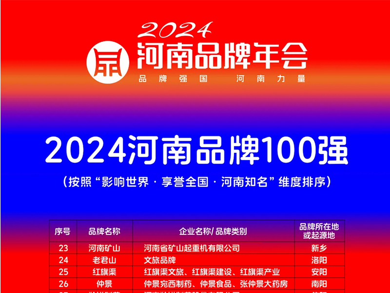 穩(wěn)居百強(qiáng)，行業(yè)引 領(lǐng)｜河南礦山榮登“河南品牌100強(qiáng)”榜單